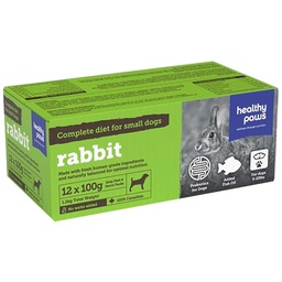 [136-101097] HEALTHY PAWS DOG COMPLETE SM DOG DINNER RABBIT 12 X 100G