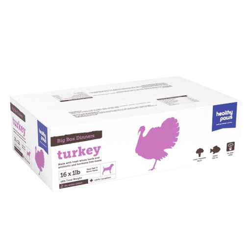 [10091368] HEALTHY PAWS DOG BIG BOX DINNER TURKEY & VEG 16 X 1LB