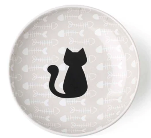 [10091700] PETRAGEOUS KITTY & FISH SAUCER LIGHT TAUPE/BLACK 5"