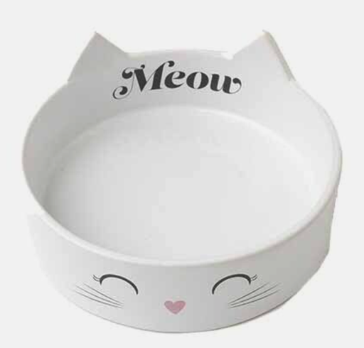 [10091702] PETRAGEOUS MEOW KITTY SHALLOW BOWL WHITE 5"