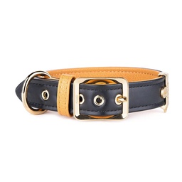 [10092906] MY FAMILY HERMITAGE COLLAR LEATHER BLK &amp; OCHRE LRG 42-50CM