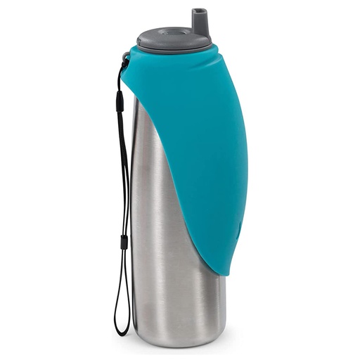 [10093280] MESSY MUTTS SS TRAVEL WATER BOTTLE W/ FLIP UP BOWL 700ML BLUE