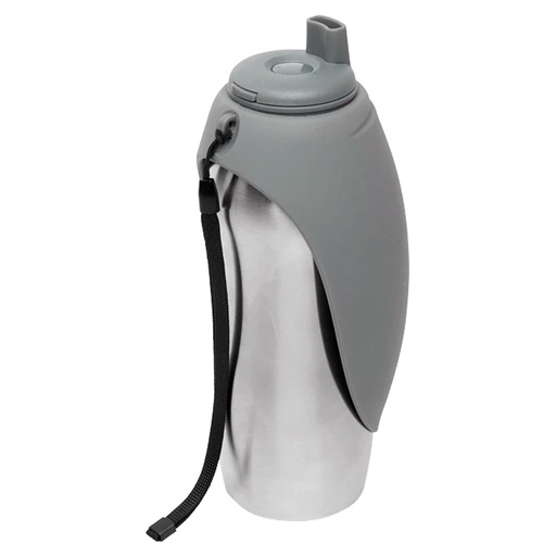 [10093282] MESSY MUTTS SS TRAVEL WATER BOTTLE W/ FLIP UP BOWL 700ML GREY