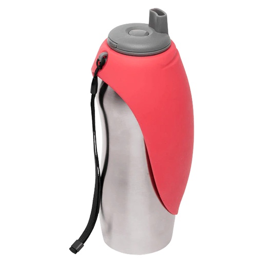 [10093284] MESSY MUTTS SS TRAVEL WATER BOTTLE W/ FLIP UP BOWL 700ML RED