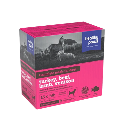 [10094050] DMB - HEALTHY PAWS DOG VARIETY PK TURKEY, LAMB, BEEF, VENISON 16 X  1/2LB