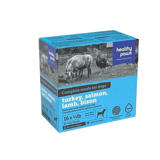 [10094094] HEALTHY PAWS DOG VARIETY PK TURKEY, LAMB, SALMON, BISON 16 X 1/2LB