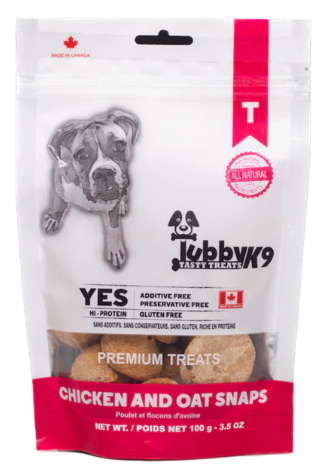 [10095062] TUBBY K9 DEHYDRATED CHICKEN AND OAT SNAPS 100G