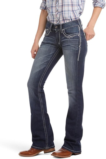 [10097254] ARIAT WOMENS MIDRISE BOOTCUT JEAN R.E.A.L. ENTWINED MARINE 29 R