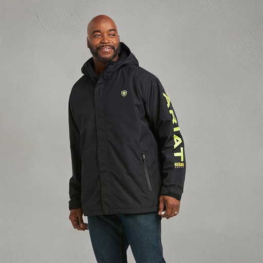 [10097878] DV - ARIAT MENS REBAR STORMSHLL LOGO H2O JACKET BLK/LIME SML