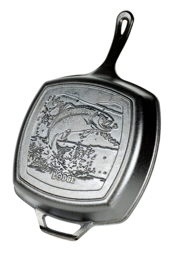 [10101580] LODGE WILDLIFE FISH SQUARE CAST IRON GRILL PAN 10.5" BLACK