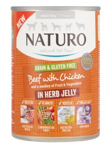 [10101884] NATURO GRAIN & GF BEEF W/ CHICKEN & VEG IN HERB JELLY 390G