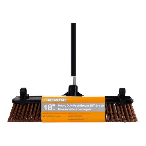 [10107112] EZ CLEAN PRO PUSH BROOM HEAVY DUTY STIFF BRISTLE 18" & METAL HANDLE
