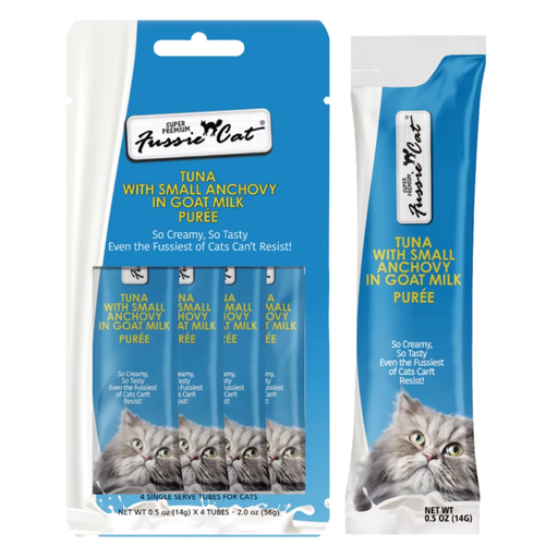 [10144804] FUSSIE CAT PREMIUM GOAT MILK PUREE TUNA & ANCHOVIES 56G (4PK)