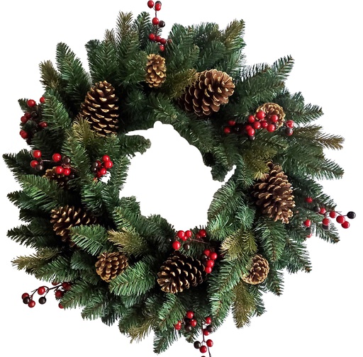 [10145042] HOMETOWN HOLIDAYS CONE & RED BERRY WREATH 30"