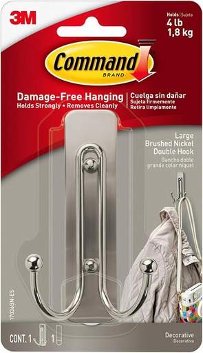 [10145096] COMMAND 17036BN-ES METAL/PLASTIC DOUBLE HOOK BRUSH NICKEL