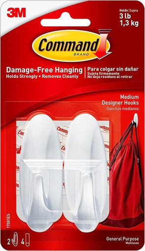 [10145108] COMMAND 17082 DESIGNER HOOK PLASTIC WHITE SMALL
