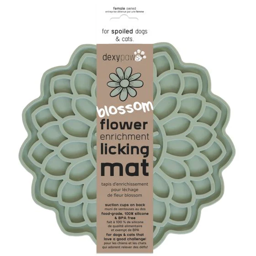 [10147126] DEXYPAWS ENRICHMENT LICK MAT BLOSSOM FLOWER SAGE GREEN