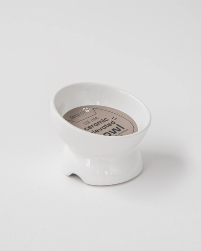 [10147138] DEXYPAWS RAISED CEREMIC CAT BOWL WHITE