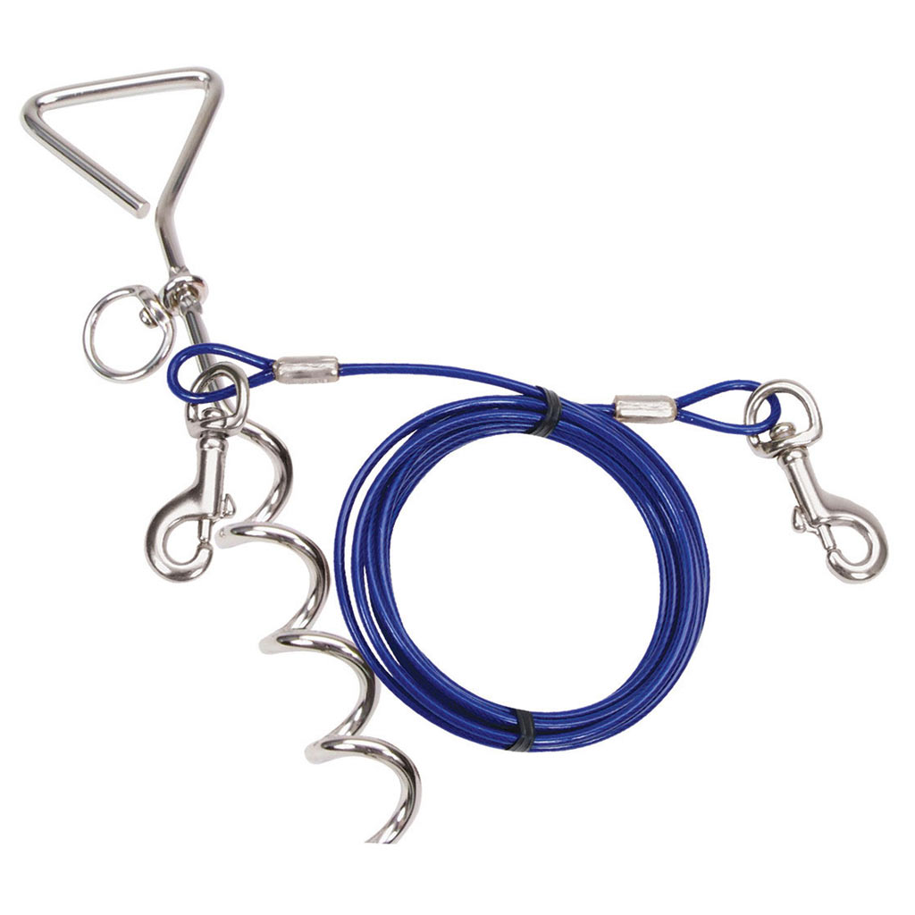 COASTAL TITAN DOG STAKE AND CABLE SPIRAL TIE OUT COMBO BLUE 15'