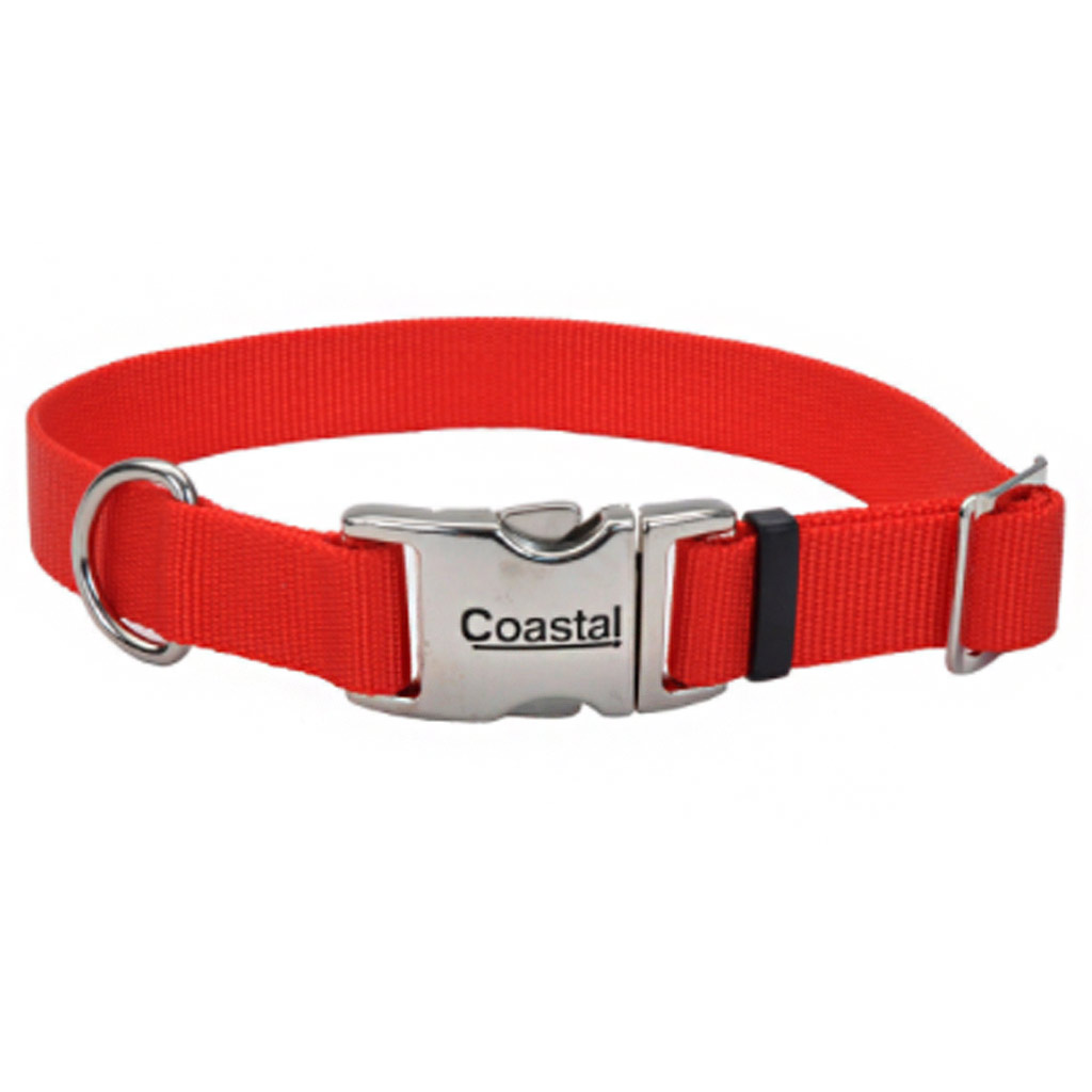 COASTAL ADJUSTABLE DOG COLLAR METAL BUCKLE RED 3/4&quot;X14-20&quot;