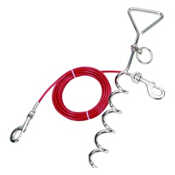 [144-040689] COASTAL TITAN DOG STAKE AND CABLE SPIRAL TIE OUT COMBO RED 15'